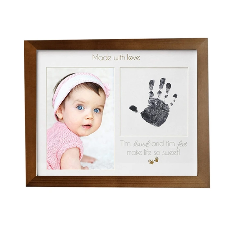 

Newborn Infant Handprint Footprint Wood Picture Frame Photo Ornaments Baby Birthday Keepsake Shower Gift
