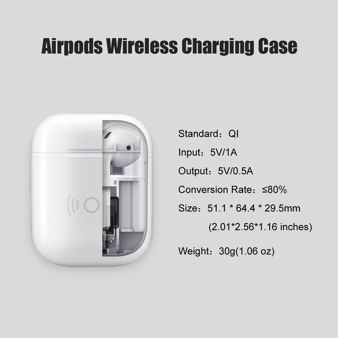 Стандартный беспроводной чехол для зарядки Airpods QI Airpods, чехол для беспроводного зарядного устройства, совместимый с любым беспроводным зарядным устройством