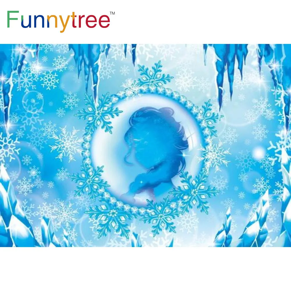 

Funnytree Frozen Party Winter Princess Backdrop Girl Birthday Decor Ice Wonderland Snowflake Queen Background Photo Booth Props