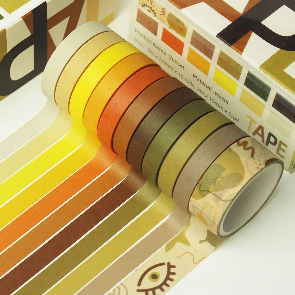 11Rolls Washi Tape Set Basic Color Masking Kawaii Stationery 3m Rainbow Washitape Scrapbooking Decorative Adhesive - купить по