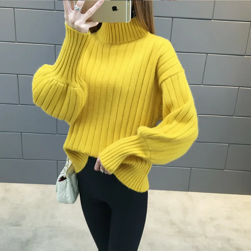 Осенне-зимний пуловер с высоким воротником эластичный вязаный свитер на осень и