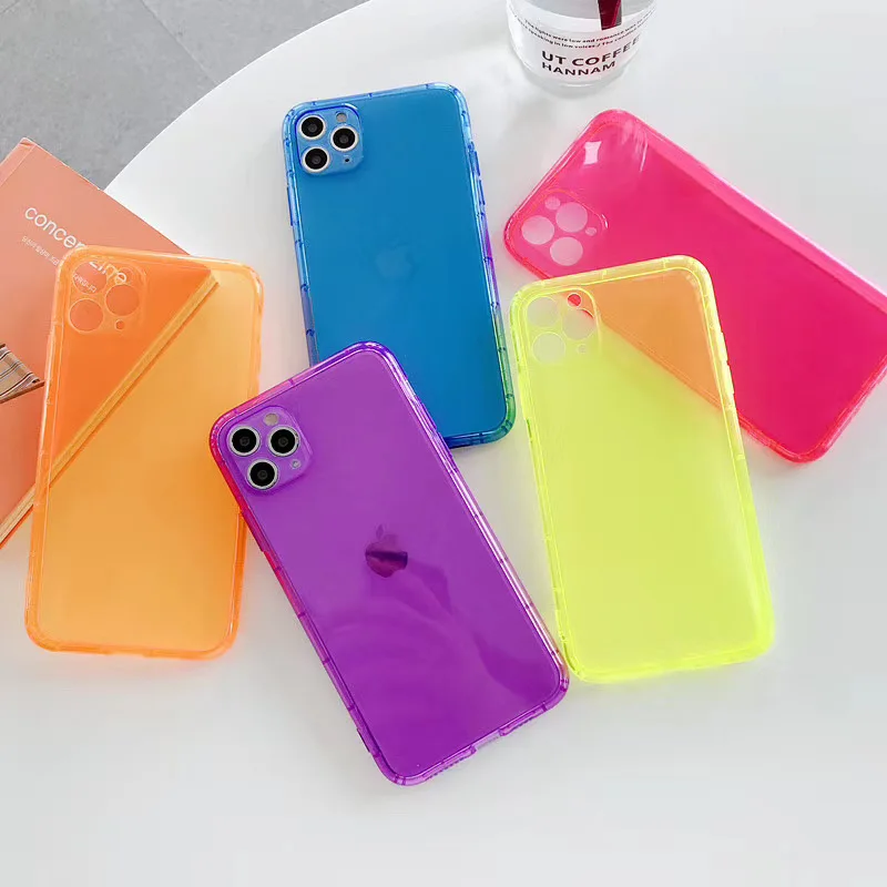 Флуоресцентный цветной противоударный чехол для телефона iPhone 11 Pro Max XR X XS 7 8 Plus SE