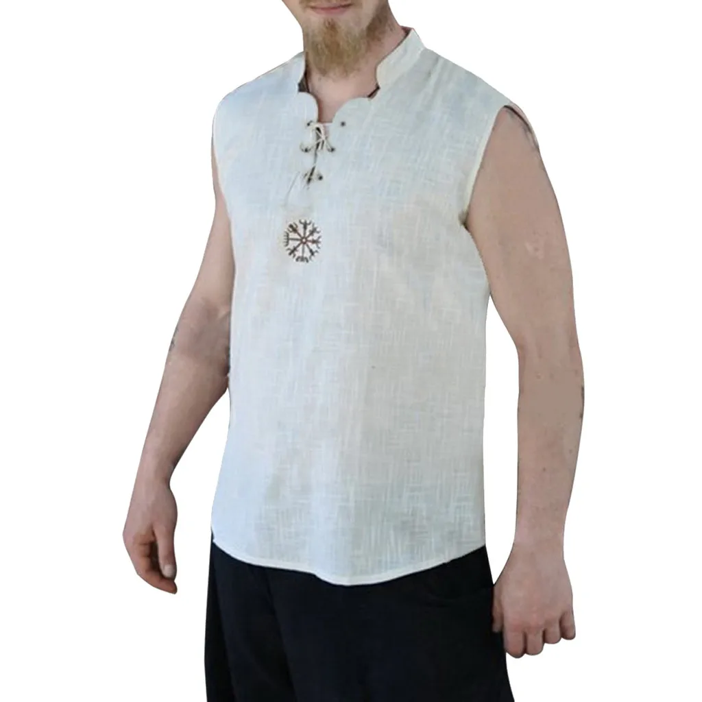 Мужская винтажная майка на пуговицах без рукавов с круглым вырезом в стиле ретро