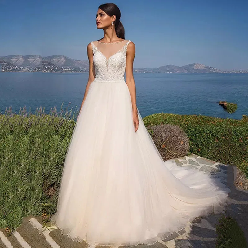 

Женское свадебное платье в стиле бохо, с круглым вырезом