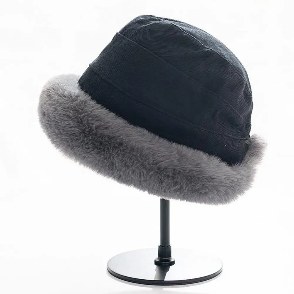 

All-Match Autumn Winter Pure Color Plush Brim Bucket Hat for Outdoor