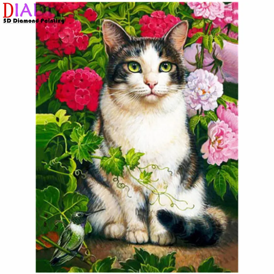 

5D Diy алмазная живопись цветок Кот Квадрат/круглый бриллиантовый рисунок украшение для дома