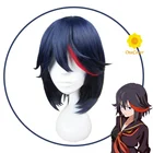 Парик для косплея аниме KILL la KILL Matoi Ryuuko, термостойкие волосы с короткими синими и красными волосами, с шапочкой, для Хэллоуина, карнавала, для девушек и женщин