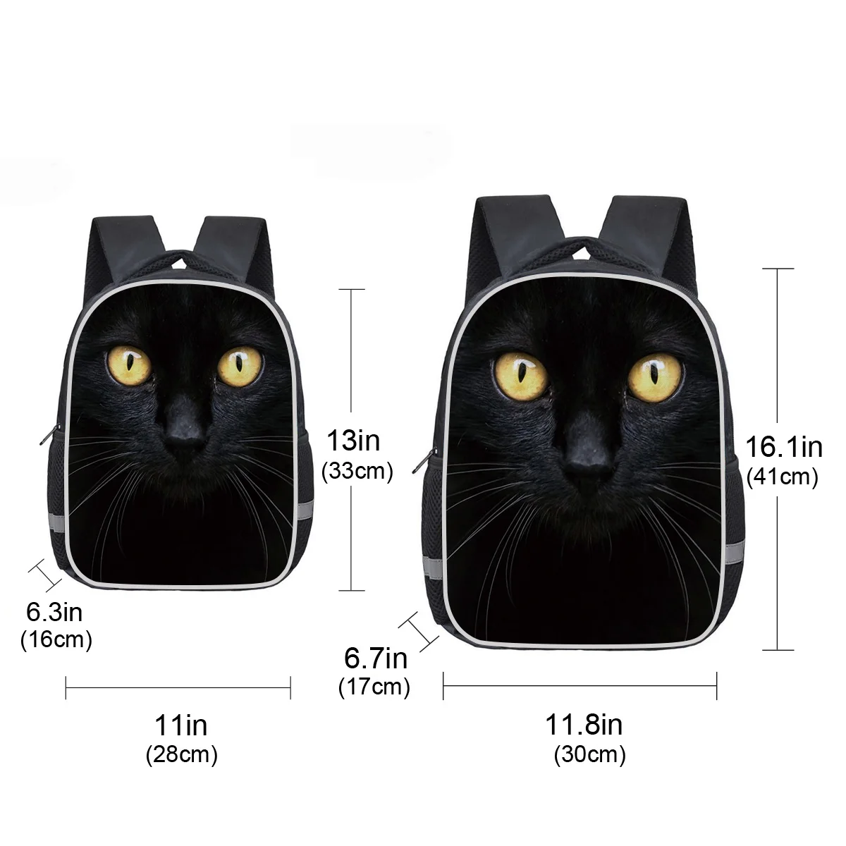 Black Cat Face Yellow Eyes Backpacks School Bag Child Book Sports Bags Bottle Side Pockets Student Silver Edge |
