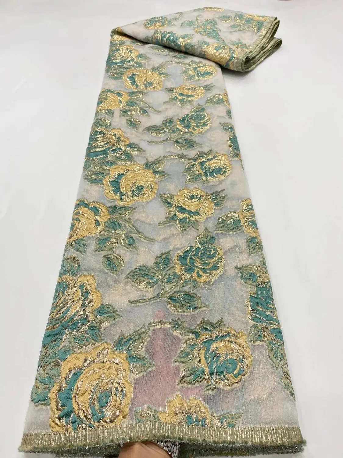 (5 ярдов/шт.) новейшая Бирюзовая зеленая Золотая африканская жаккардовая сетчатая