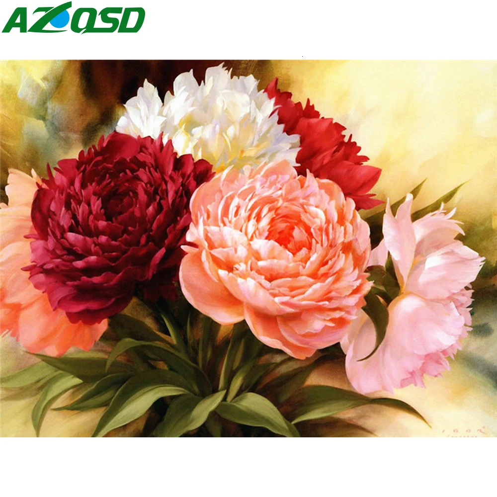 

AZQSD 5D Diamond Mosaic Flowers Cross Stitch DIY Full Square Drill Handicraft Diamond Embroidery Sale Peony Home Decoration