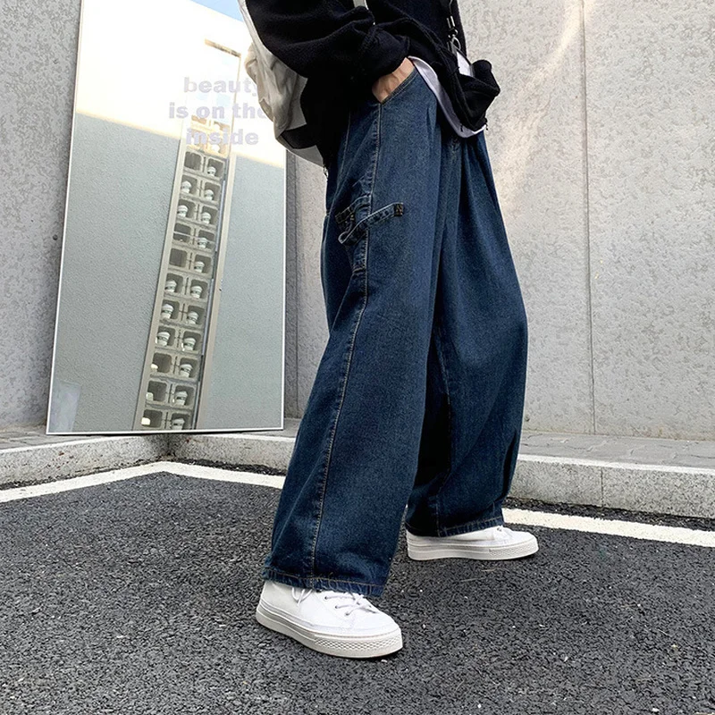 

Men Wide Leg Jeans Solid Vintage Mopping Harajuku Fashion Baggy Loose Leisure All-match Streetwear Hipsters High Street S-3XL