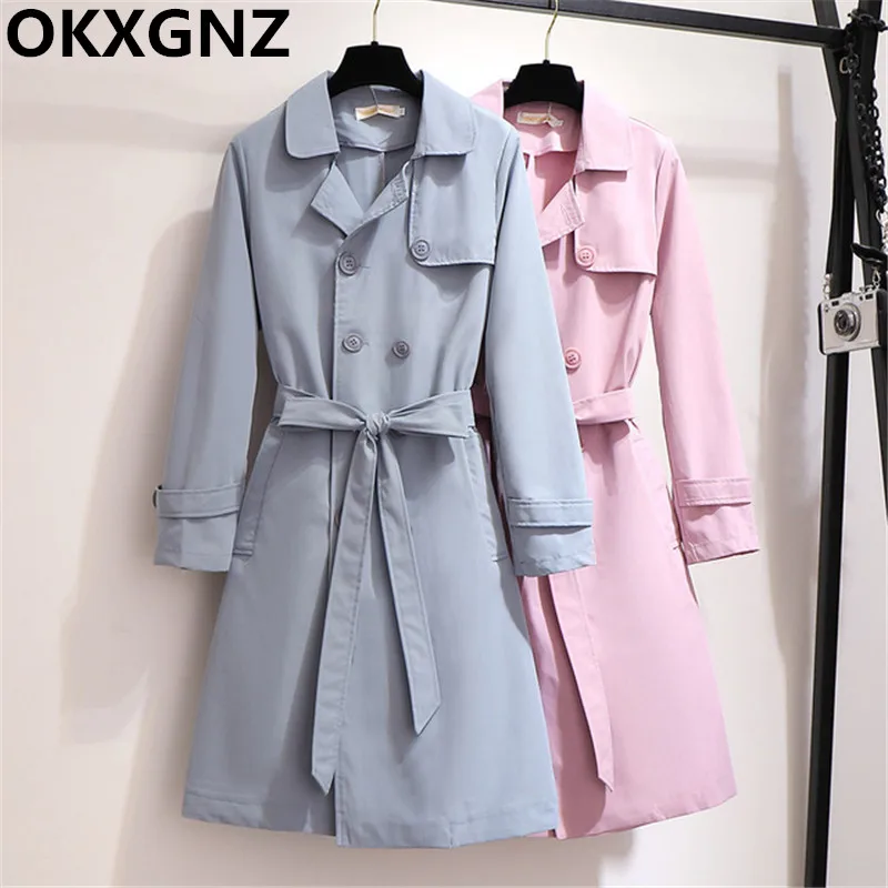 

2019 Autumn Women Trench Coats Fashion Double-breasted Elegant Windbreaker With Belt Female Outerwear Large Size 5XL 6XL M314