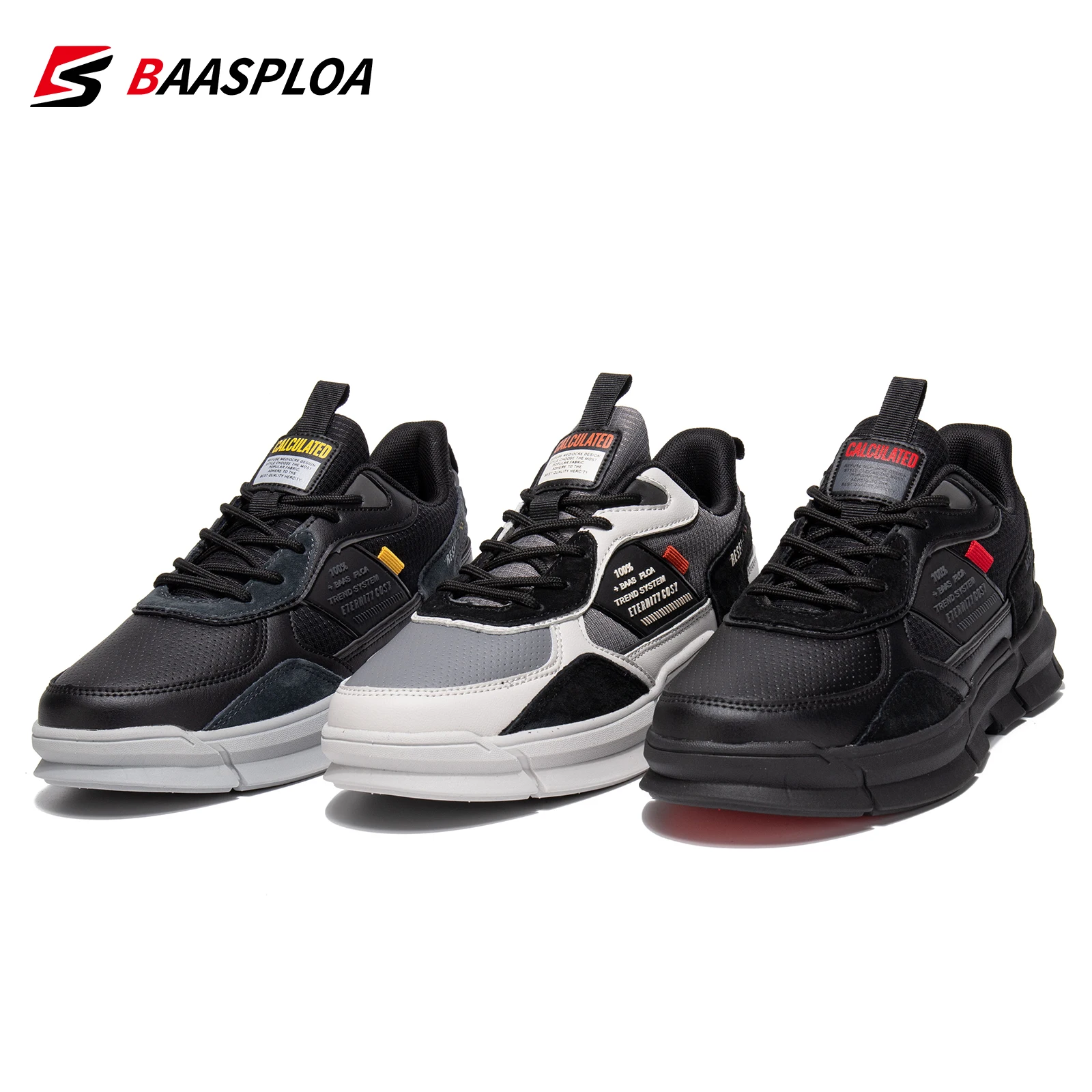 Baasploa Men Lightweight Walking Shoes Non-slip Leather Male Sneakers Outdoor Casual Running Shoes Comfortable Training Footwear