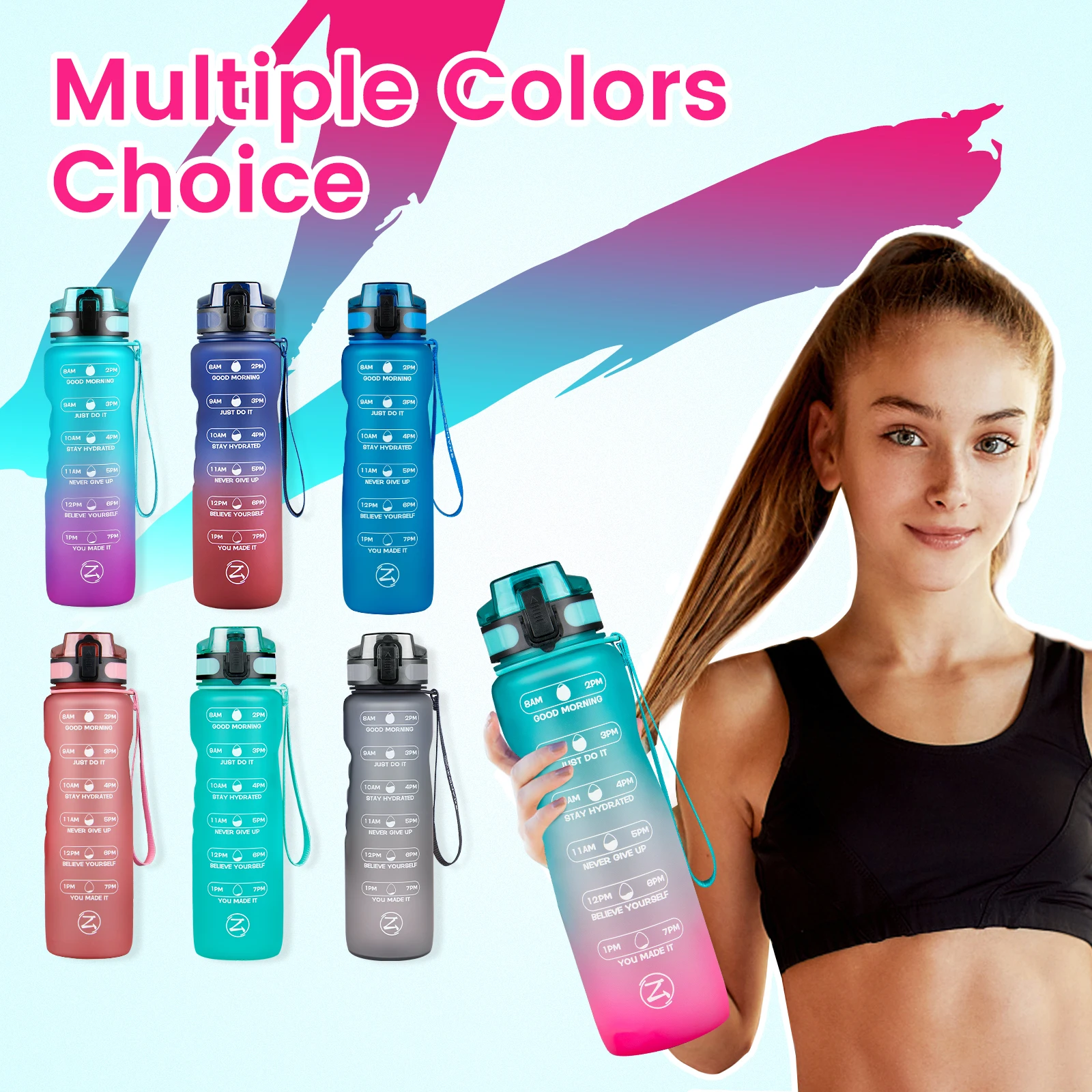 

ZOMAKE 32oz Motivational Water Bottle with Time Marker,Leakproof Sports Water Bottle BPA Free,Fruit Water Bottle Sports 1 Liter