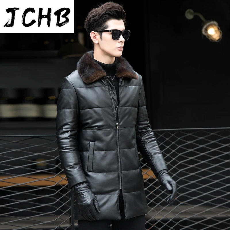 

Genuine JCHB Leather Jacket Men Winter Duck Down Jacket Men Sheepskin Coat Mink Fur Collar Chaqueta Cuero Hombre 8027 KJ1503