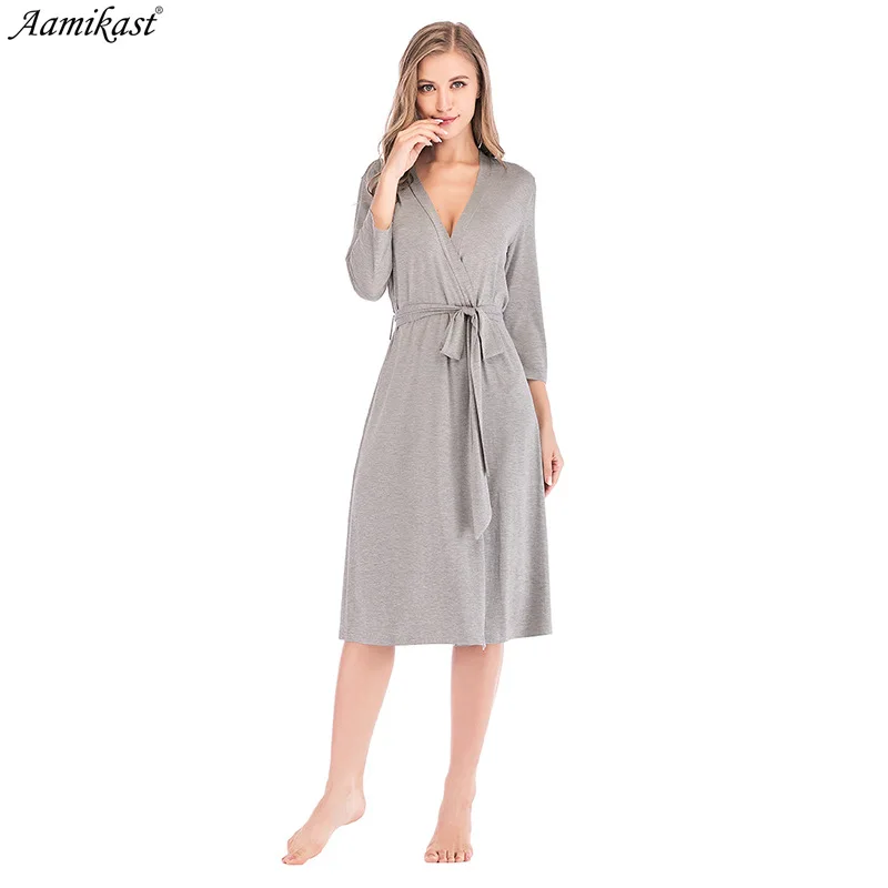 2021 Spring Autumn Gowns New Women's Nightgowns Robe Loose Fitting Home Wear 7-sleeve Splicing Bathrobes Morning Gowns Nightwear
