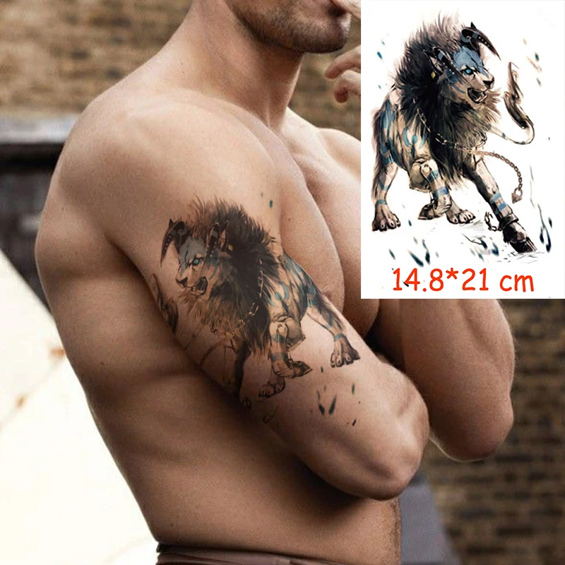

Waterproof Temporary Tattoo Sticker lion king big animal tatoo water transfer fake tatoo flash tatto Woman Man kid 14.8*21 cm