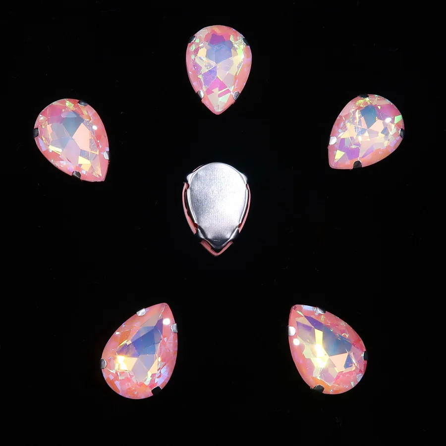 A40 Lt peach AB Серебряные когти настройки 7x10 10x14 13x18 мм желе конфеты и AB цвета стекло кристалл капли пришить стразы свадебное платье diy отделка - Цвет: A40 Lt peach AB