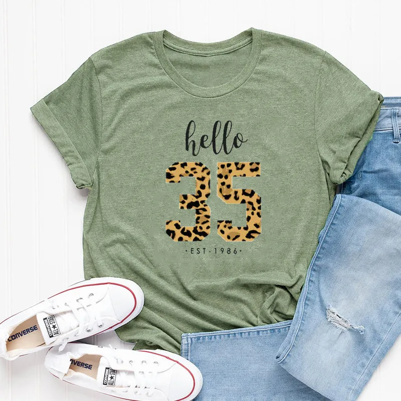 Hello 35 футболка С Днем Рождения Леопардовый 1986 35-й короткий рукав 100% хлопок harajuku