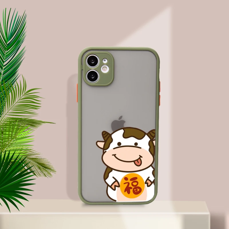 

Phone Case Skin Feel Camera Protector For iPhone 12 13 iPhone 11 Pro Max Mini 7 8 Plus XR X XS MAX Cartoon Cow