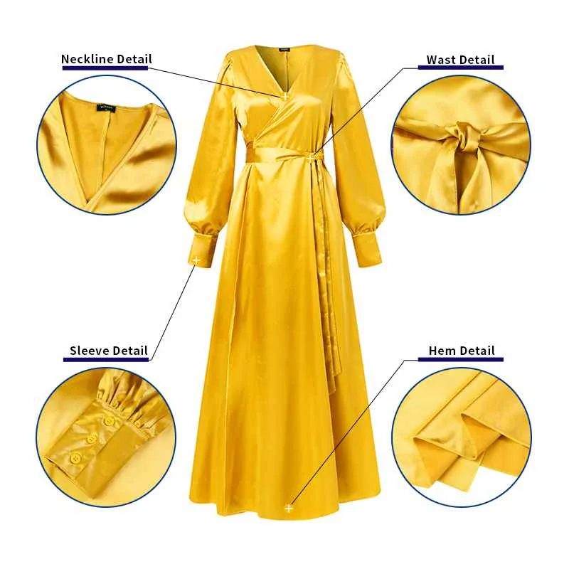 Женское вечернее Плиссированное длинное платье VONDA с V-образным вырезом Осеннее