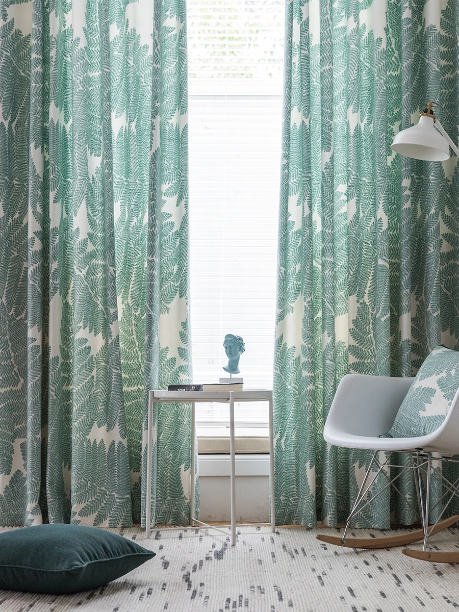 

Nordic Simple Curtains for Living Dining Room Bedroom Fresh Plant Printing Leaf Study Room Stitching Curtains