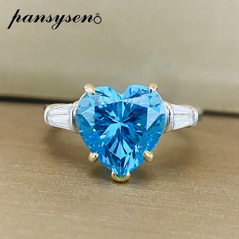 PANSYSEN Подвески 10x10MM Дизайн с сердечком Аквамарин Рубин Кольца для Для женщин