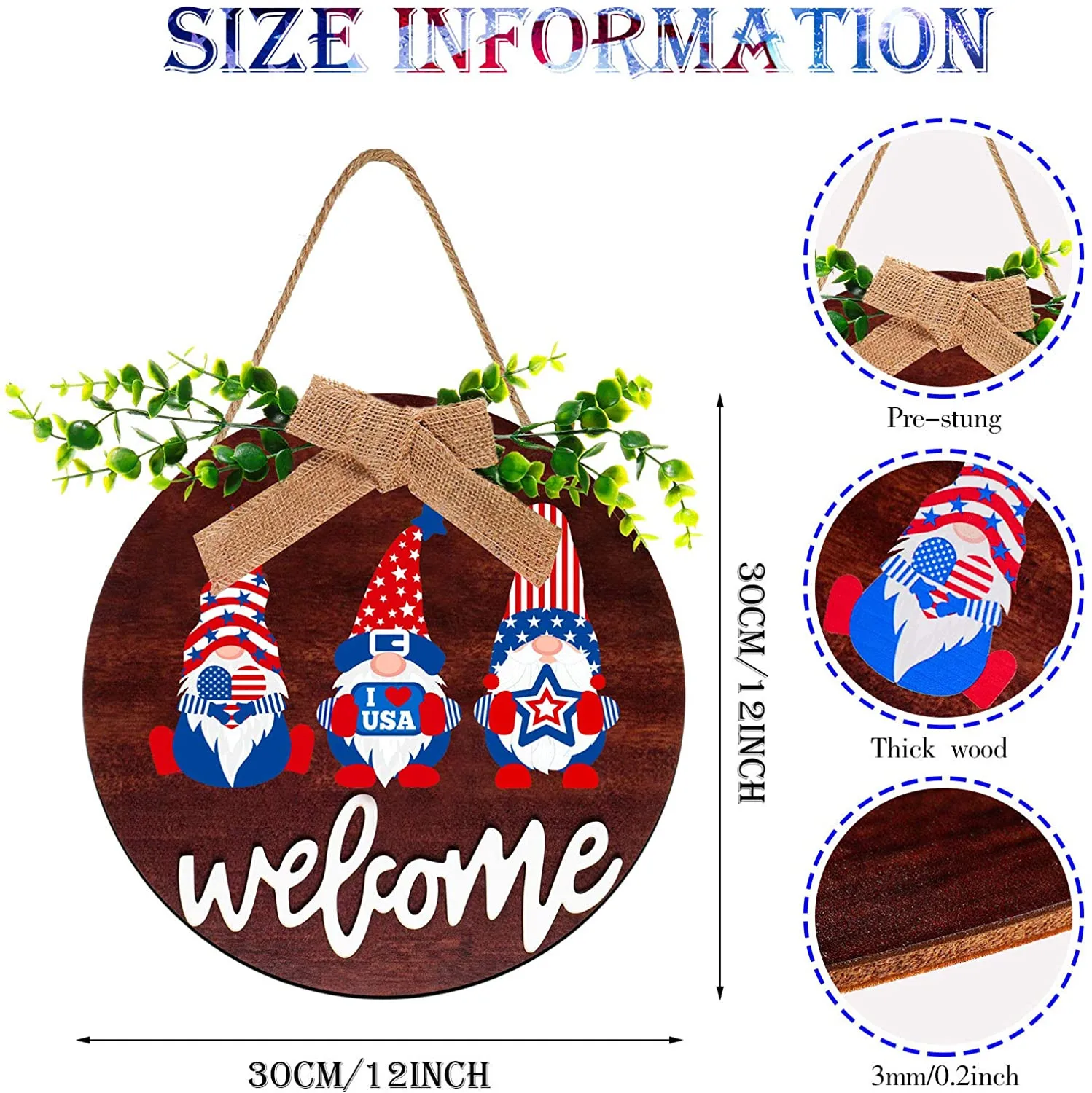 

Independence Day Welcome Wooden Sign Round American Flag Gnomes Decor Outdoor Hanging Sign Home Party Decoration Home decoration
