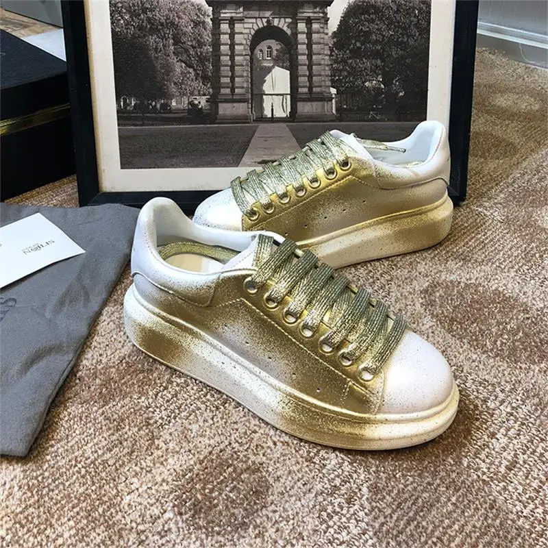 2019 весенняя женская обувь белые кроссовки на плоской платформе с граффити модная