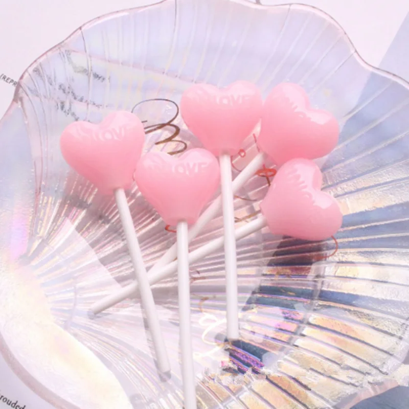 

12pcs/l ot 73mm*23mm Cute Lollipop Charms Transparent Heart Shape Glitter Resin Candy Accessories Jewelry Diy