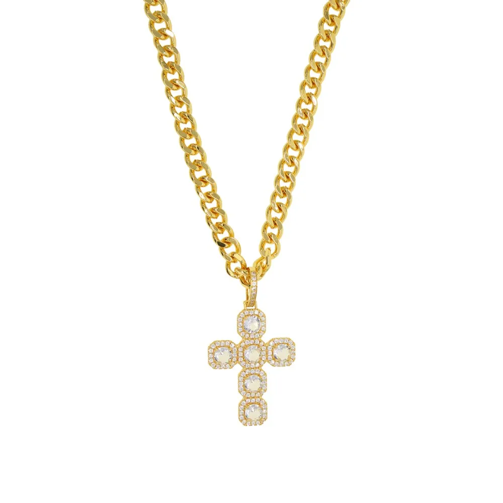 Роскошное длинное ожерелье в стиле хип-хоп широкое тяжелое с подвеской крестом