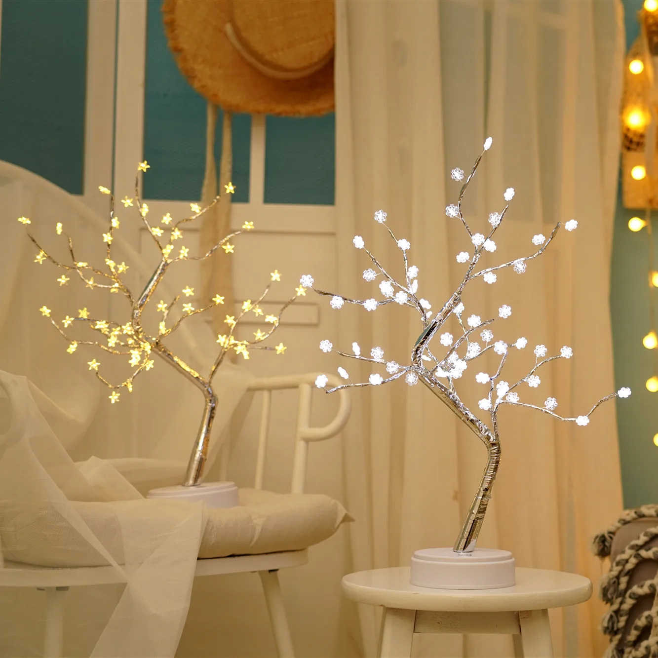 

Светодиодная медная лампа с сенсорным выключателем, Звездный ночсветильник с жемчугом для дома, праздника, спальни, помещения, детской бара...