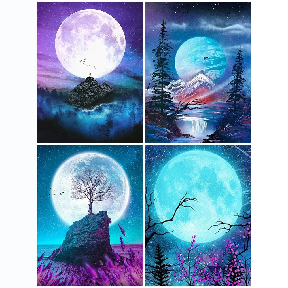 

DIY Diamond Painting Moon Night 5D Full Square/Round Drill Diamond Embroidery Landscape Mosaic Decor For Home Wall Art Gift