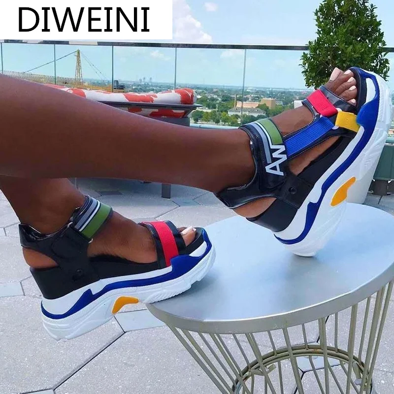 

Women Plus Size 35-43 New Female Platform Summer Sandals Mixed Colors Wedges High Heels Sandals Women Beach Party Shoes Woman