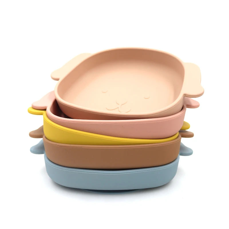 

hot sales BPA Free Food Grade Suction dog shape silicone plate for baby