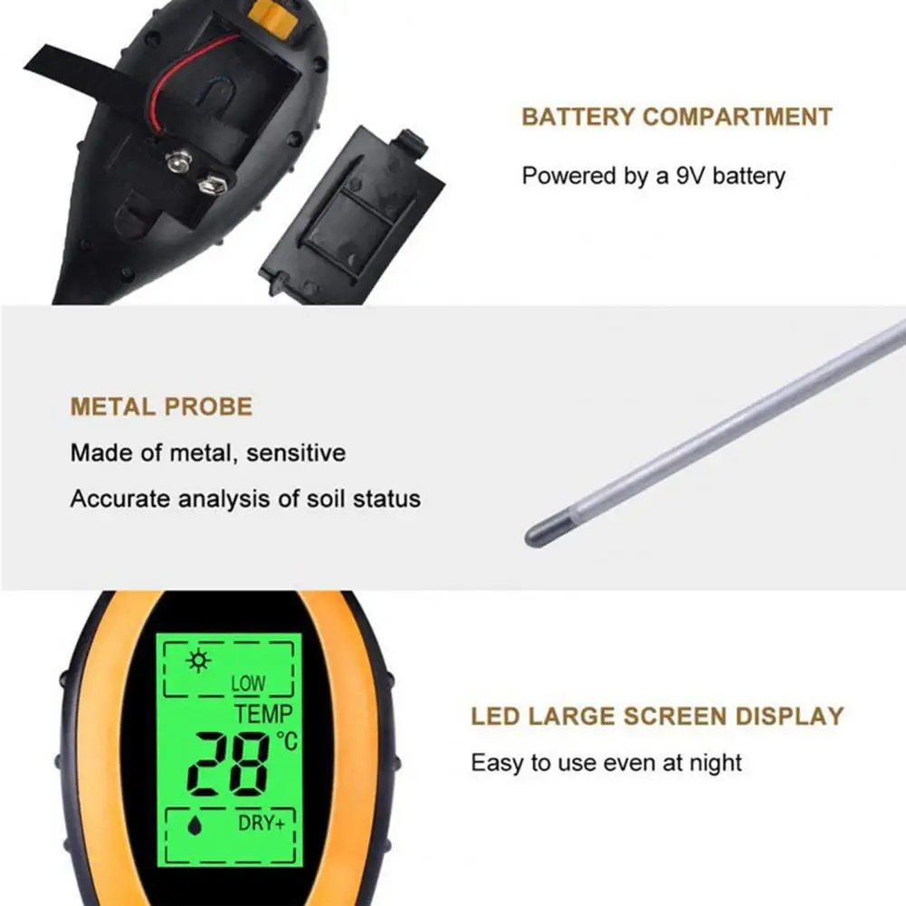 

4 In 1 Soil Tester Green Backlight LCD Screen Multifunctional Aluminium Alloy Soil PH Tester for Home Soil Tester