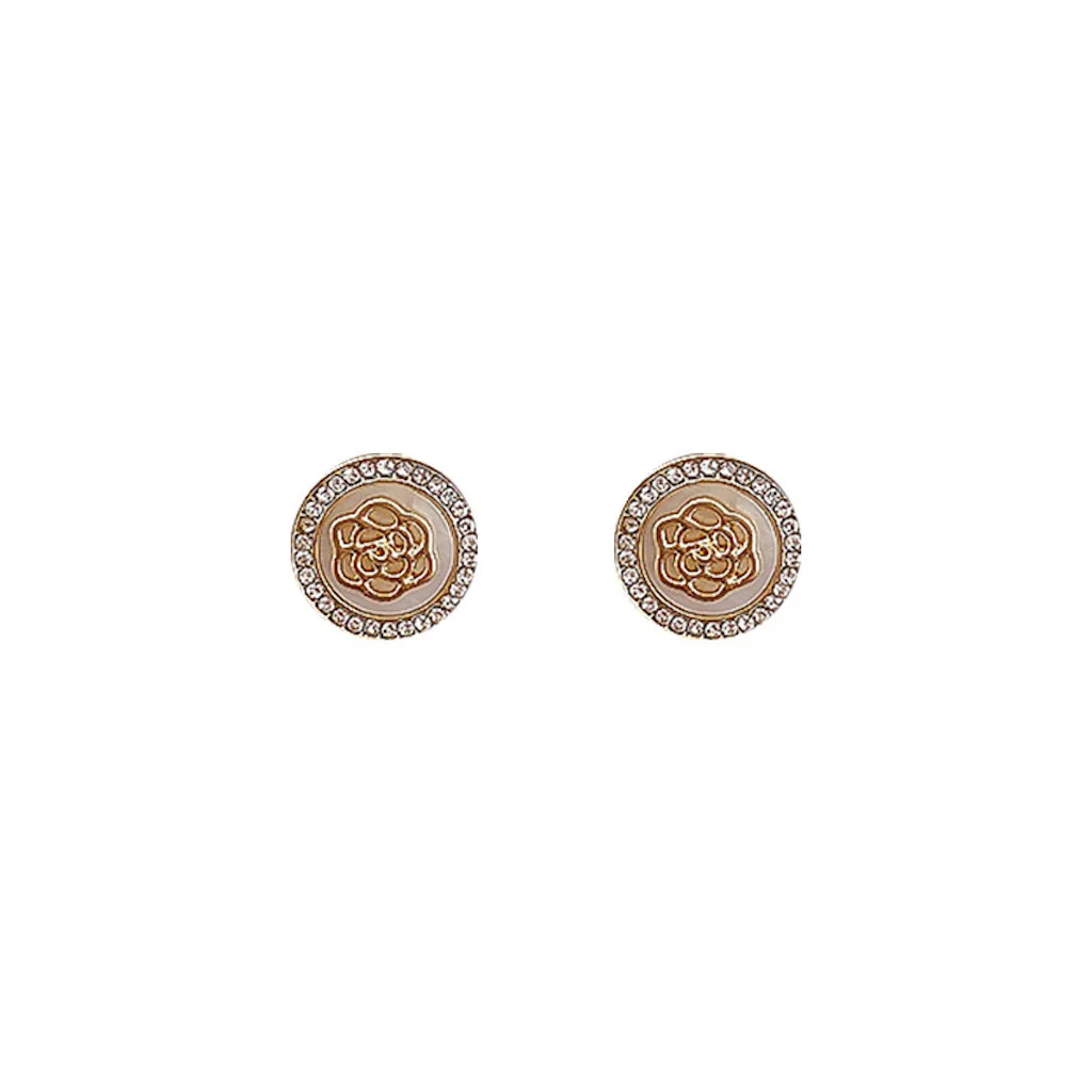 

7Rings Vintage Fashion Instagram Style Camellia Studs Earrings and Necklace Choker for Women Girlfriend Student Jewelry