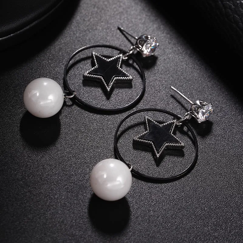 Корейские циркониевые серьги черные геометрические круглые висячие в виде