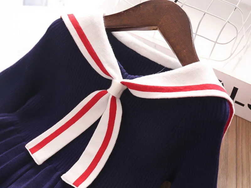 

Cartoon Rabbit Sailor Collar Girls Dress 2019 Winter New Knitted Cotton Preppy Style Baby Dress Kids Clothes 2-10Y E3232