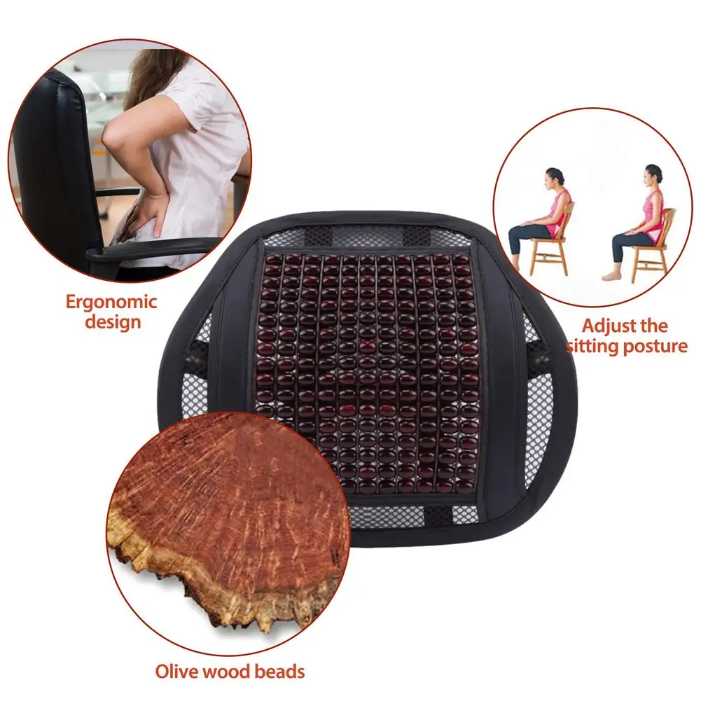 

Car Leather Wooden Bead Lumbar Support Mesh Support Breathable Comfortable Wood Beads Chair Cushion Office Seat Back Cushion