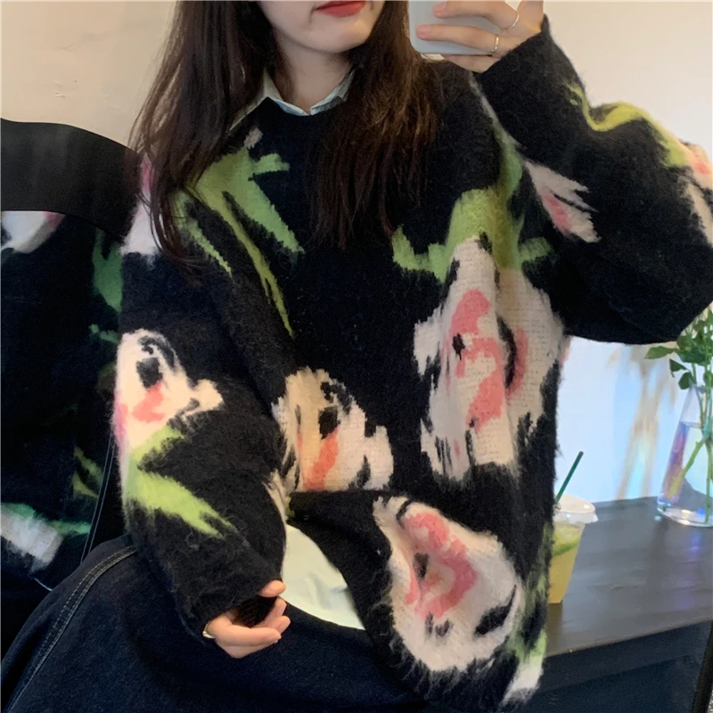 

2021 Autumn Winter Women Pullovers And Sweaters Jumper Korean style Loose Vintage Female knitted Sweater (N0313)
