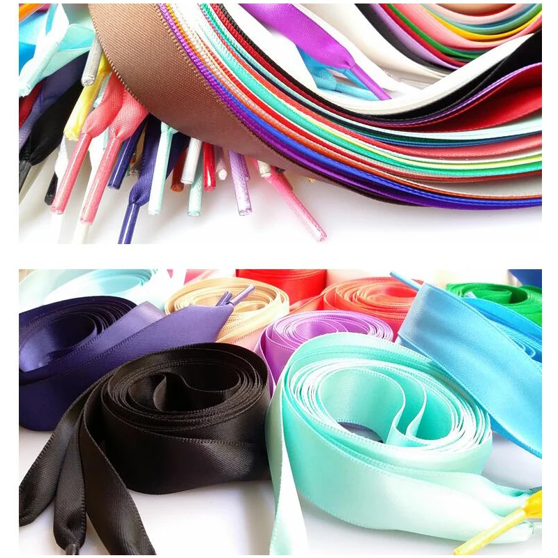 

80cm Length 1Pair Shoelaces Silk Satin Width Flat Ribbon Shoe Laces Boots Women Sneakers Shoelace