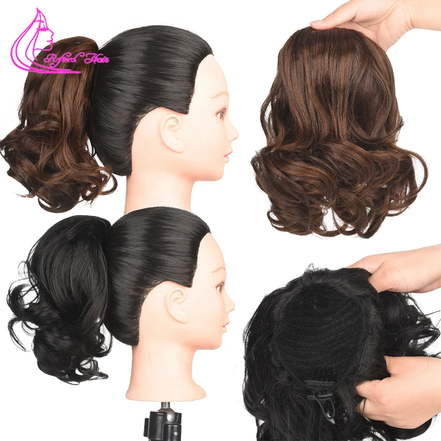 Утонченные короткие волнистые волосы с 2 зажимами в хвосте искусственные