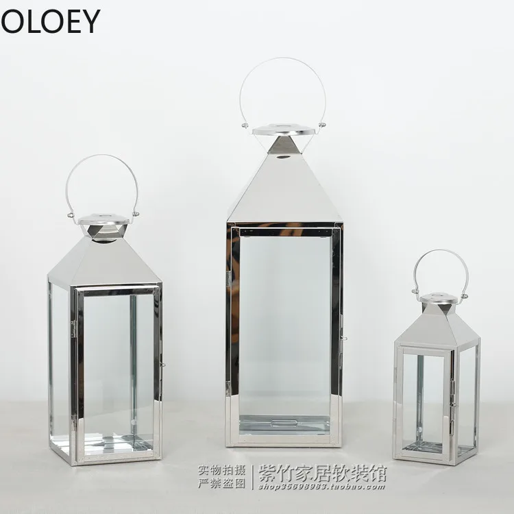 Высокий розовое золото подсвечники Железный фонарь подсвечник Открытый серебро