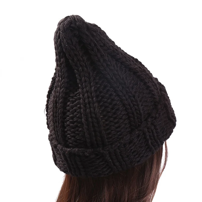 

New Wild Solid Color Beanie Thick Wool Knitted Hat Autumn and Winter Korean Japanese Wild Cold Hats Women Cap Wholesale