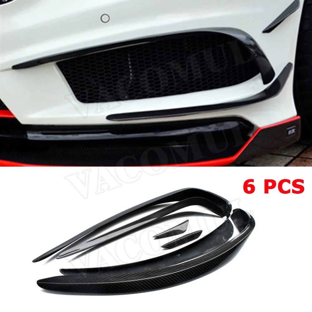 6 PCS Для Benz A Class W176 A180 A200 A260 A45 Sport 2013- передние плавники на бампер Акула Canards из углеродного волокна Foglamp накладка - Цвет: 6 PCS