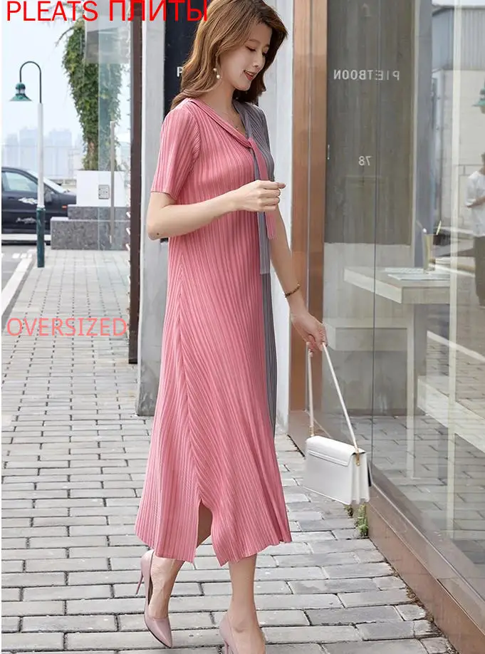 

Large size boutique micro fat women's summer dress design sense long dress Miyake elegant vestido fashion shein PLEATS