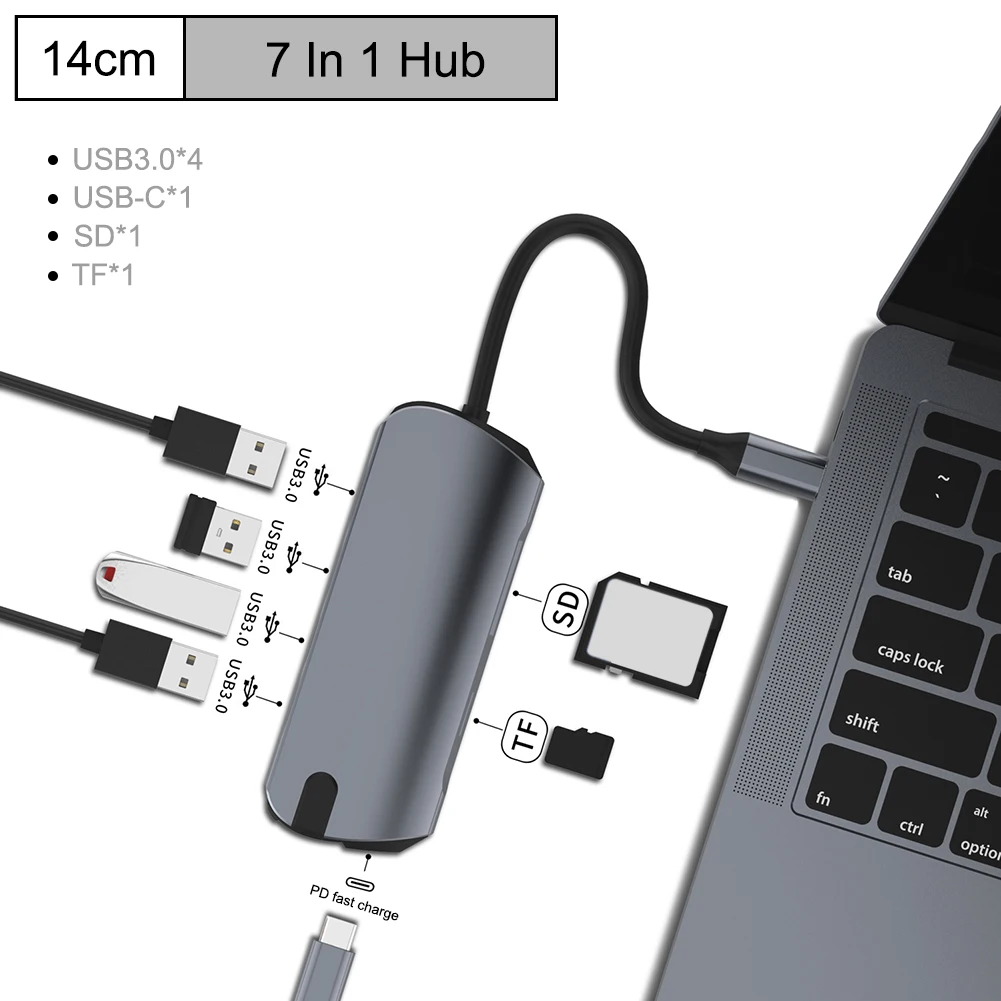 7-in-1 Type c концентратор для мульти-Хаба USB 3,0 HDMI 4 K/SD/TF кард-ридер/PD зарядка аудио/RJ45 адаптер для MacBook Pro type c usb-хаб - Цвет: 7-in-1