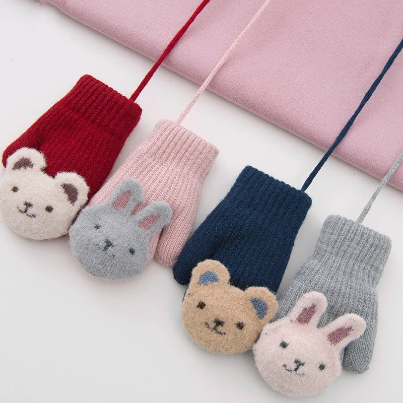 Детские перчатки с медведем из мультфильма зимние теплые хлопковые