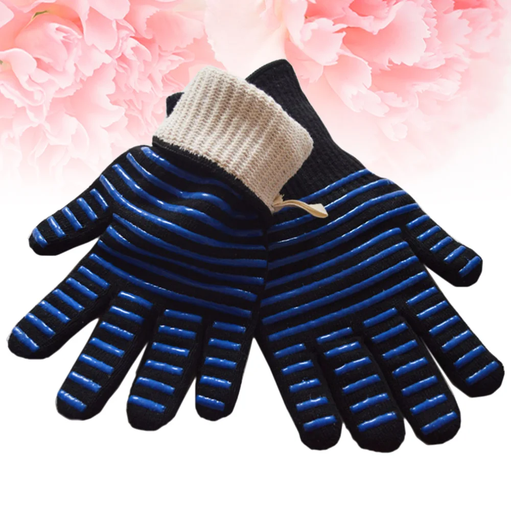 

1pc BBQ Glove Heat Insulated Microwave Oven Glove Barbecue Cooking Grill Inflaming Retarding Glove (Red Strip)